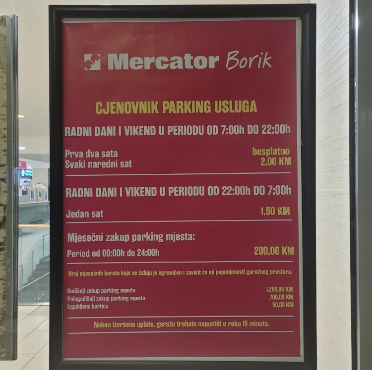 Mektator, cijene parkiranja